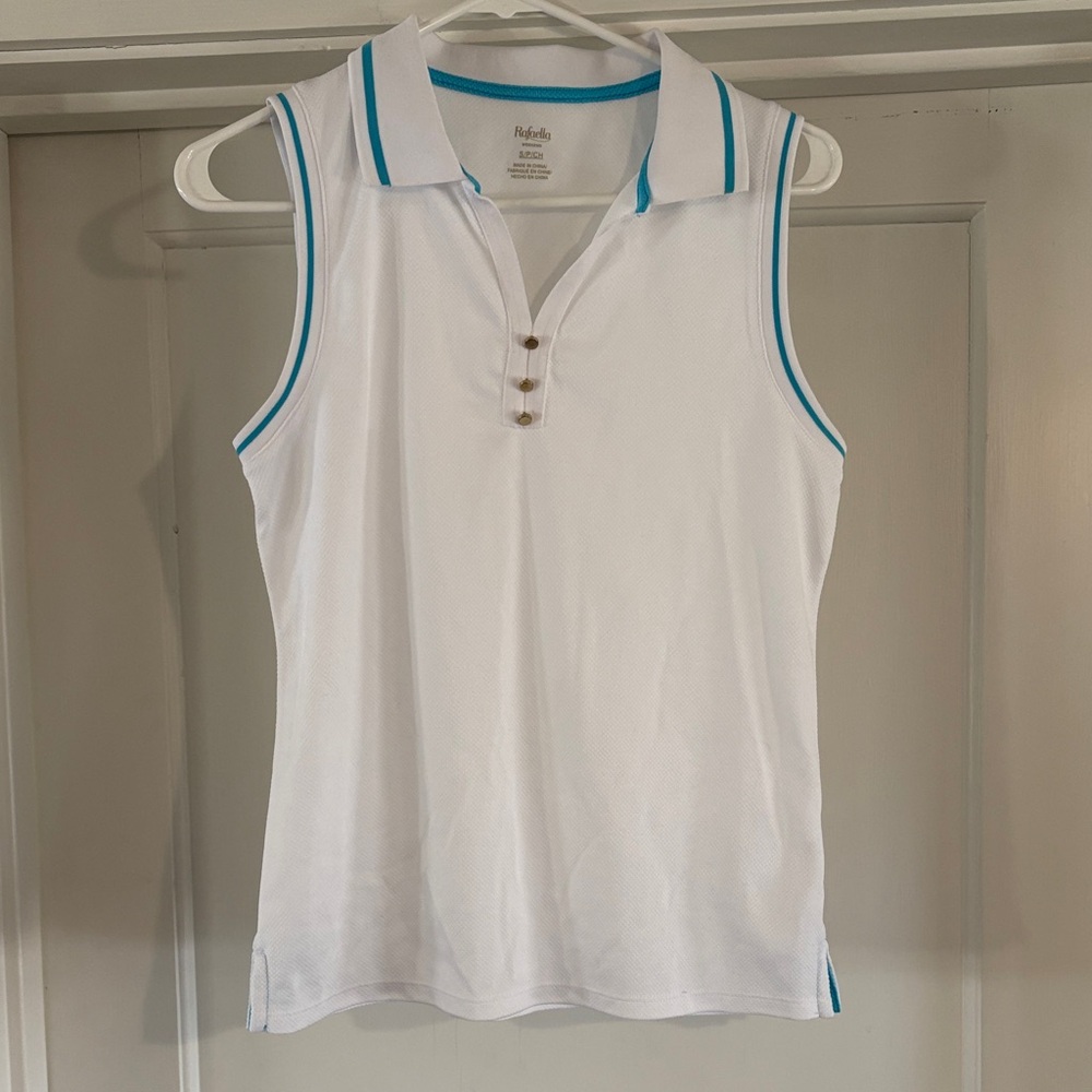 White and Blue Trim Sleeveless Tank Top